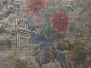 アンティーク　花模様織出し本場泥大島紬着物（7マルキ）